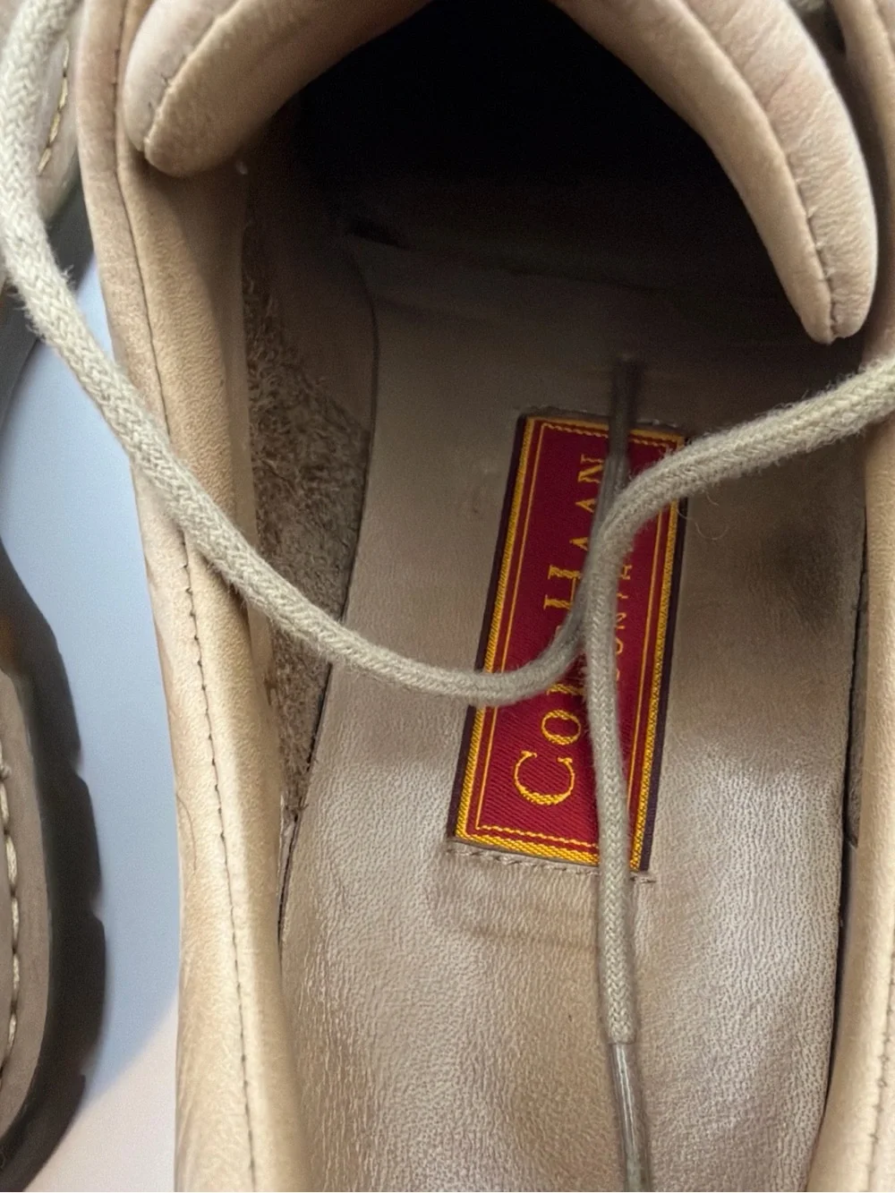 Vintage Cole Haan Country Men's Beige Nubuck Grained Leather Oxfords Lug Sole9.5